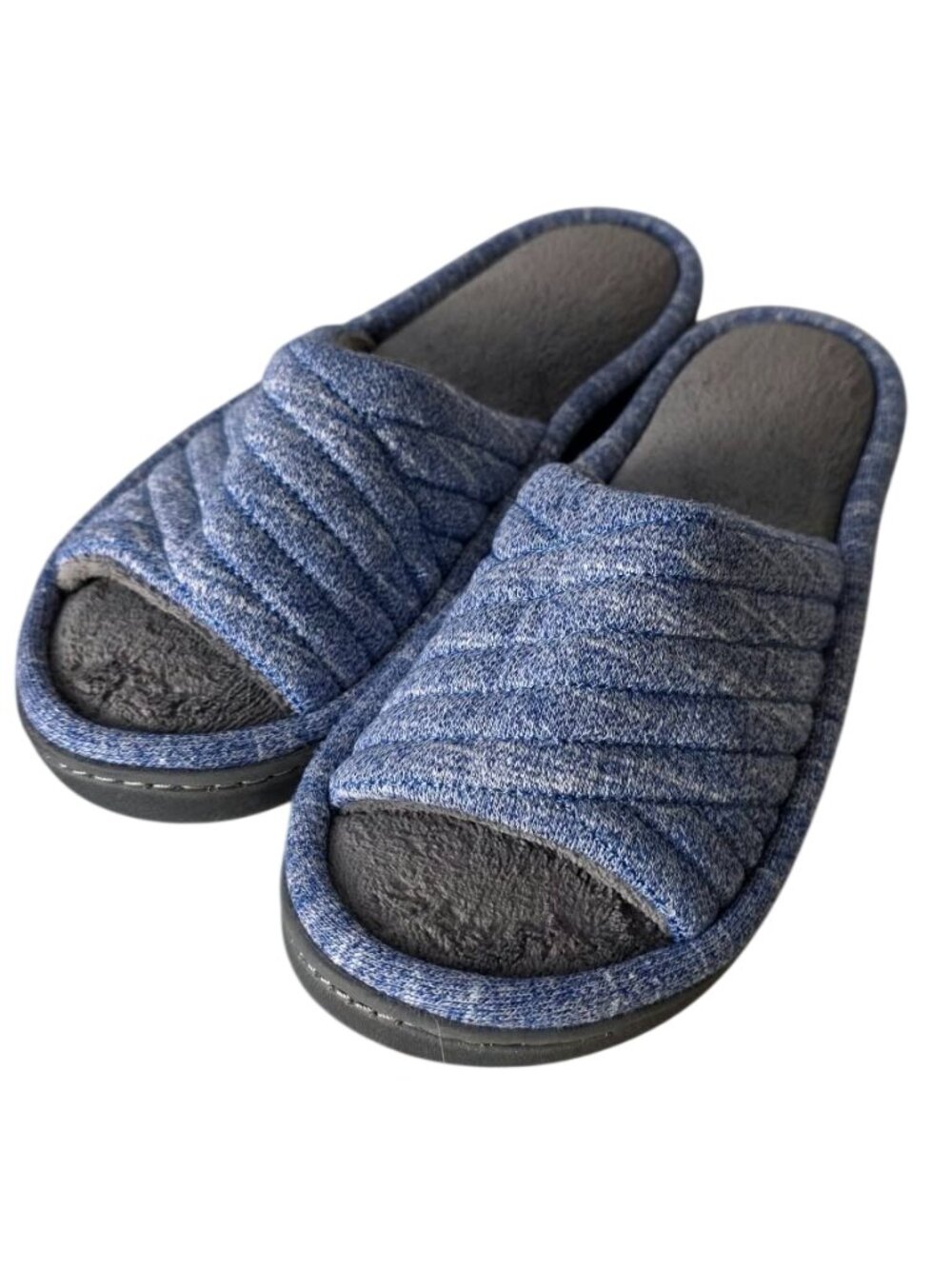 Isotoner Women's Space Knit Andrea Slide Slippers Heather Blue